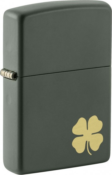 Зажигалка ZIPPO Four Leaf Clover с покрытием Green Matte, латунь/сталь, зеленая, 38x13x57 мм