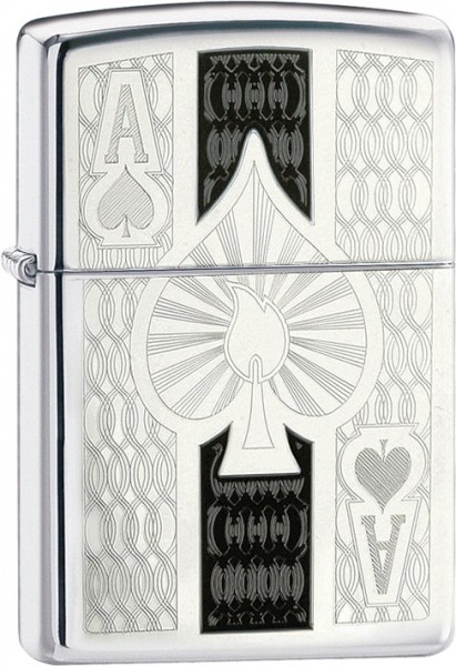 Зажигалка ZIPPO Ace с покрытием High Polish Chrome, латунь/сталь, серебристая, 38x13x57 мм, без топлива