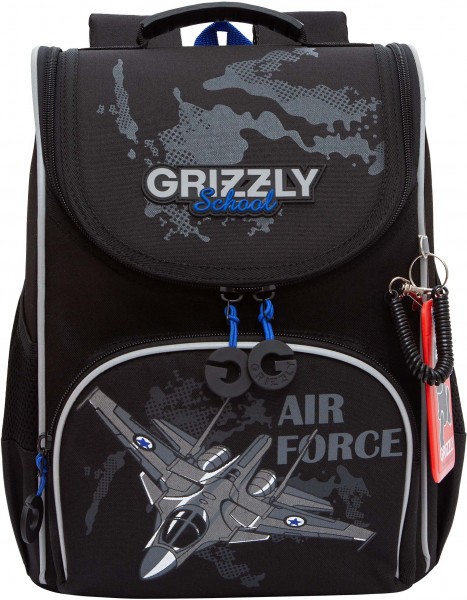 Рюкзак школьный GRIZZLY с мешком RAm-485-3/2 черный - синий