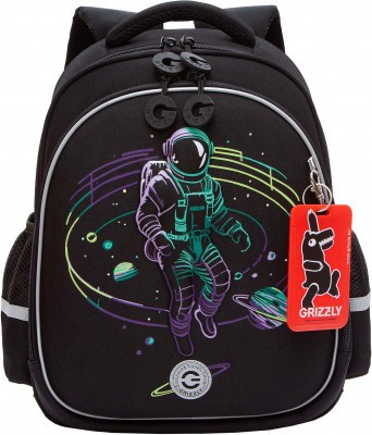 Рюкзак школьный GRIZZLY RAz-587-6/1 черный - бирюзовый