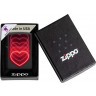 Зажигалка ZIPPO Hearts Design с покрытием Black Light, латунь/сталь, черная, матовая, 38x13x57 мм