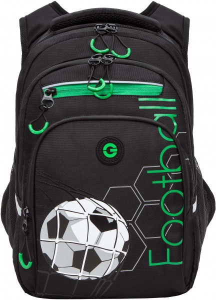 Рюкзак школьный Grizzly RB-350-1/2 черный - зеленый