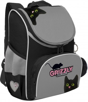 Рюкзак школьный GRIZZLY с мешком RAm-584-1/2 черный - серый