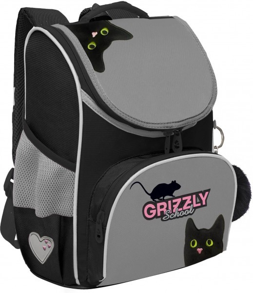 Рюкзак школьный GRIZZLY с мешком RAm-584-1/2 черный - серый