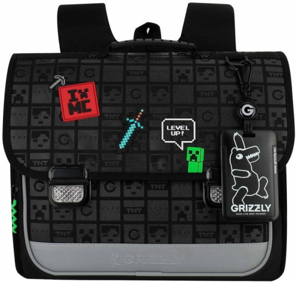 Рюкзак Grizzly школьный с картхолдером на держателе RAp-781-3/1 черный