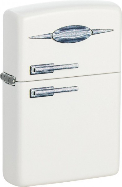 Зажигалка ZIPPO Retro Fridge Design с покрытием White Matte, латунь/сталь, серебристая, 38x13x57 мм