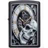 Зажигалка ZIPPO Skull Clock с покрытием Black Matte, латунь/сталь, чёрная, матовая, 38x13x57 мм