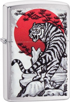 Зажигалка ZIPPO Asian Tiger с покрытием Brushed Chrome, латунь/сталь, серебристая, 38x13x57 мм