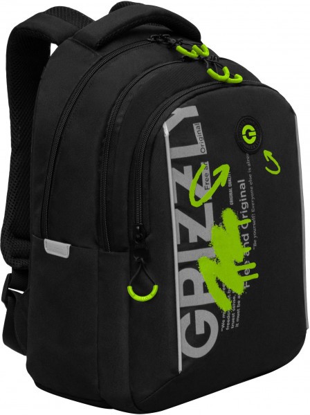 Рюкзак школьный GRIZZLY RB-452-3f/1 черный - салатовый