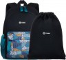 Рюкзак школьный TORBER CLASS X Mini, чёрный/бирюзовый с орнаментом, полиэстер 900D, Мешок для обуви в подарок