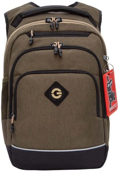 Рюкзак школьный GRIZZLY RB-450-1/2 хаки - бежевый