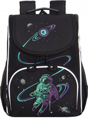 Рюкзак школьный GRIZZLY с мешком RAm-585-4/2 черный - бирюзовый