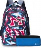 Рюкзак TORBER CLASS X, темно-синий с розовым орнаментом, полиэстер, 45 x 30 x 18 см + Пенал в подаро