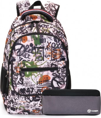 Рюкзак TORBER CLASS X, черно-белый с рисунком, полиэстер, 45 x 30 x 18 см + Пенал в подарок!