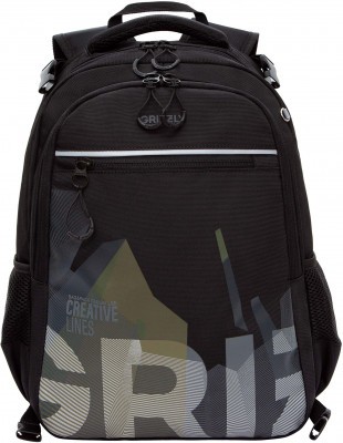 Рюкзак школьный GRIZZLY с мешком RB-558-1/2 черный - хаки