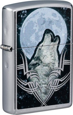 Зажигалка ZIPPO Howling Wolf с покрытием Street Chrome, латунь/сталь, серебристая, 38x13x57 мм