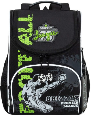 Рюкзак Grizzly школьный с картхолдером на держателе и мешком для обуви RAm-685-5/1 черный
