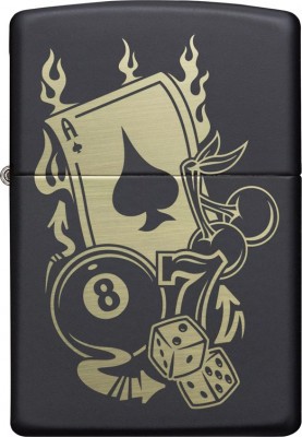 Зажигалка ZIPPO Gambling Design с покрытием Black Matte, латунь/сталь, чёрная, матовая, 38x13x57 мм