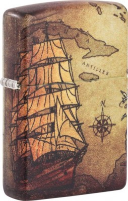 Зажигалка Zippo Pirate Ship с покрытием White Matte, латунь/сталь, белая, матовая, 38x13x57 мм