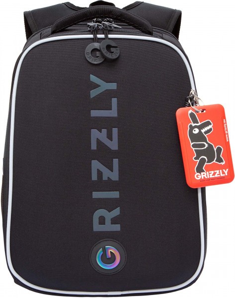 Рюкзак школьный GRIZZLY RAw-595-2/1 чёрный - голографический