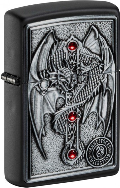 Зажигалка ZIPPO Winged Dragon Cross с покрытием Black Matte, латунь/сталь, чёрная, 38x13x57 мм