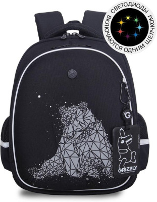 Рюкзак Grizzly школьный с картхолдером на держателе RAz-687-10/1 черный - серый