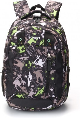 Рюкзак TORBER CLASS X, черно-серый с рисунком "Скейтбордисты" 45 x 32 x 16 см
