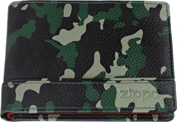 Портмоне ZIPPO, зелёно-чёрный камуфляж, натуральная кожа 2006051