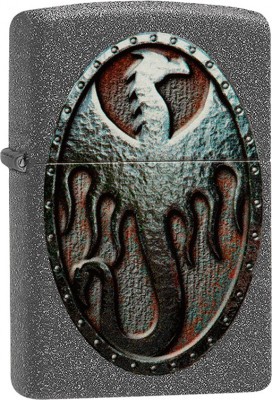 Зажигалка ZIPPO Metal Dragon Shield Design с покрытием Iron Stone™, латунь/сталь, серая, 38x13x57 мм
